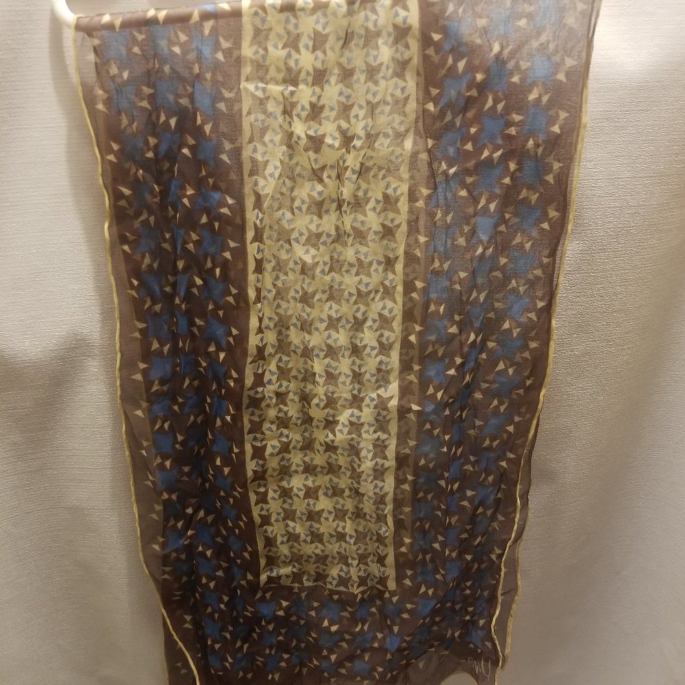 brown and blue patterned sheer Vera scarf - Picture 2 of 3